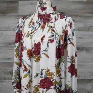 Cure* Women's Smock Top Turtle Neck Keyhole Back Long Sleeve Curved Hem~ Size XL